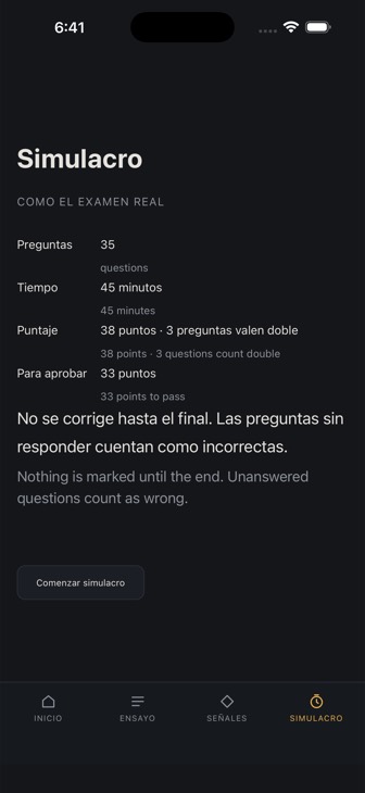 Simulacro con reloj de 45 minutos.